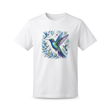 t-shirt colibri, cotone pima, studio design, polyfaune, stampa origami, hummingbird tshirt, abbigliamento uomo, moda tecnica